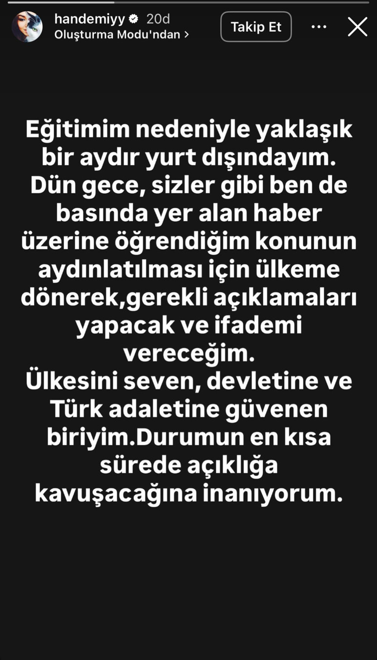 Hakkında yakalama kararı verilen Hande Erçel'den açıklama - Resim : 1