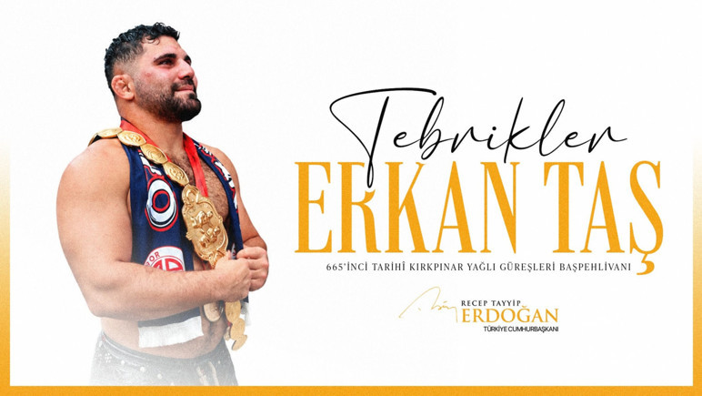 Cumhurbaşkanı Erdoğan, başpehlivanlık unvanını kazanan Erkan Taş’ı tebrik etti - Resim : 1