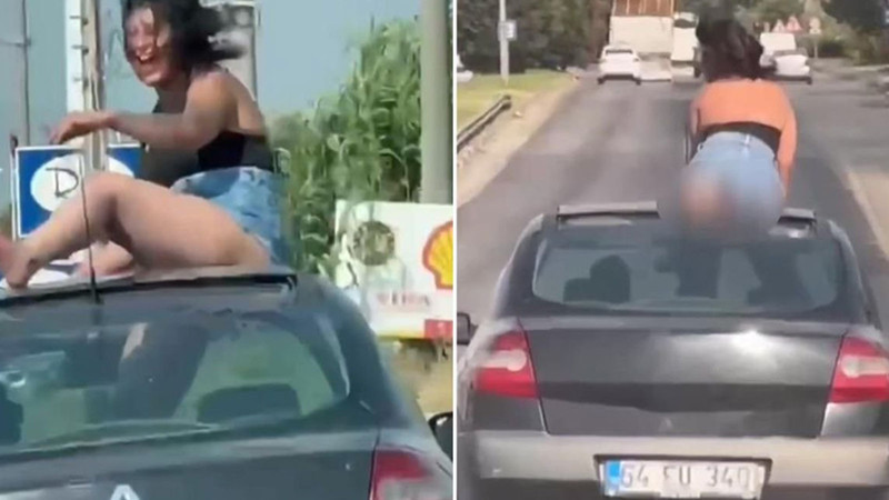 Manisa'da araç üstünde uygunsuz hareketlerde bulunan kadın gözaltına alındı