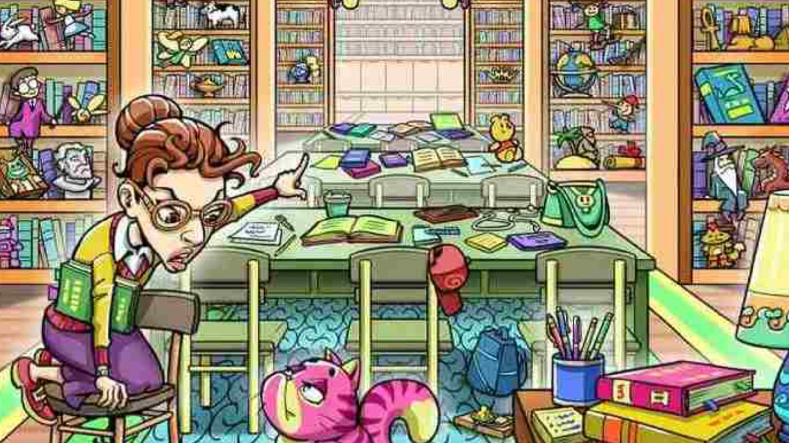 Kütüphaneci yardım istiyor! Kitaplar arasında gizli fareyi yalnızca gerçek bir dahi 9 saniyede buluyor