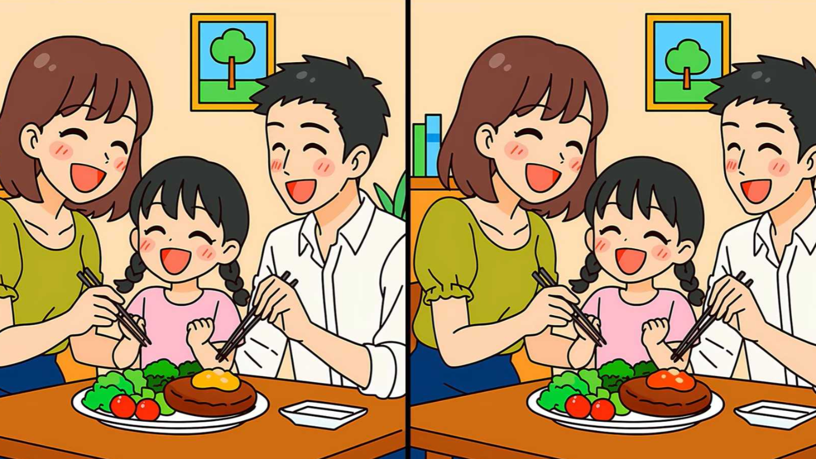 Keyif içinde akşam yemeği yiyen iki aile arasındaki 3 farkı sadece gerçek dahiler 14 saniyede buluyor