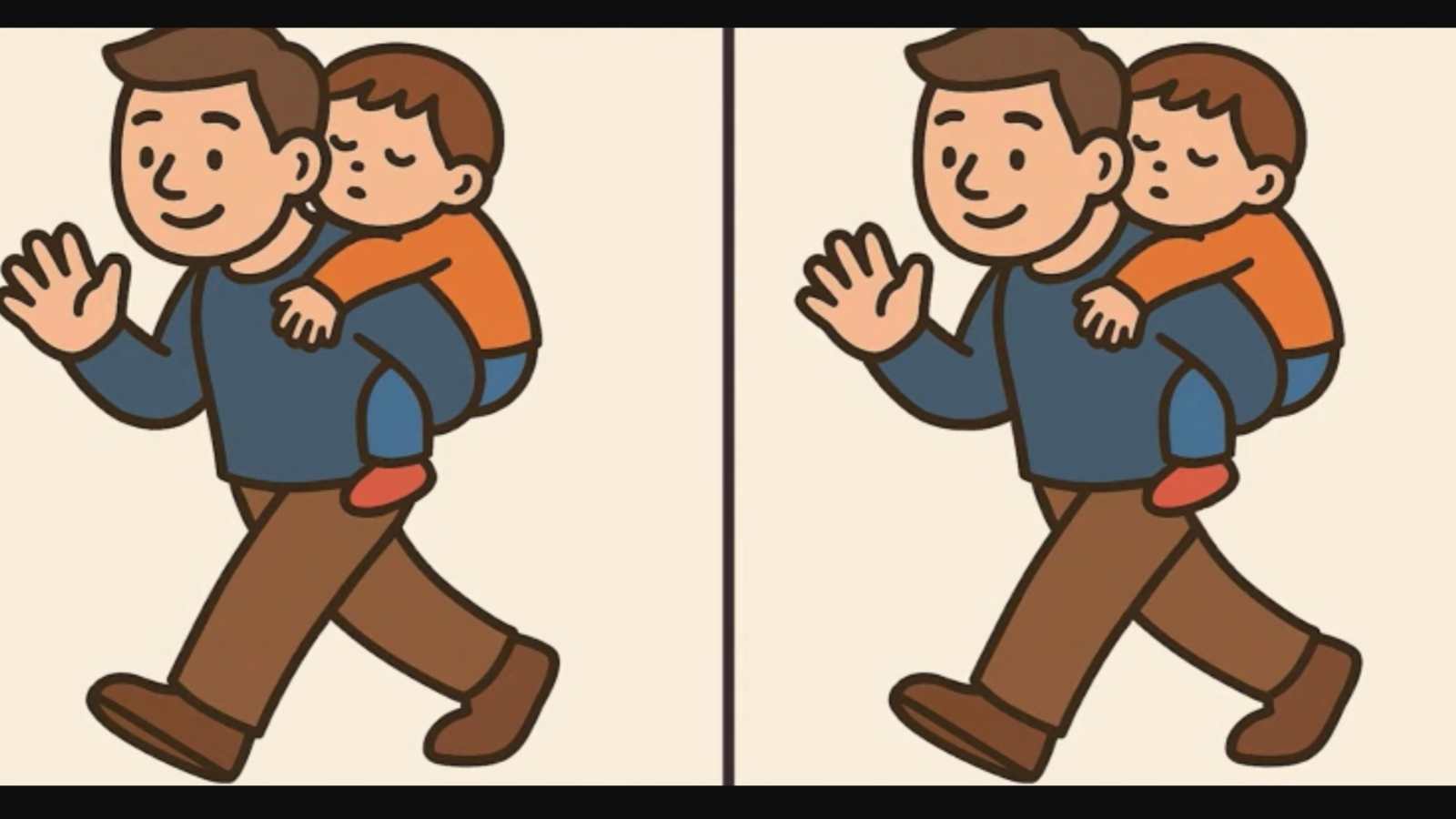 Uyuyan oğlunu taşıyan iki baba arasındaki 3 farkı sadece bir dahi bulabilir