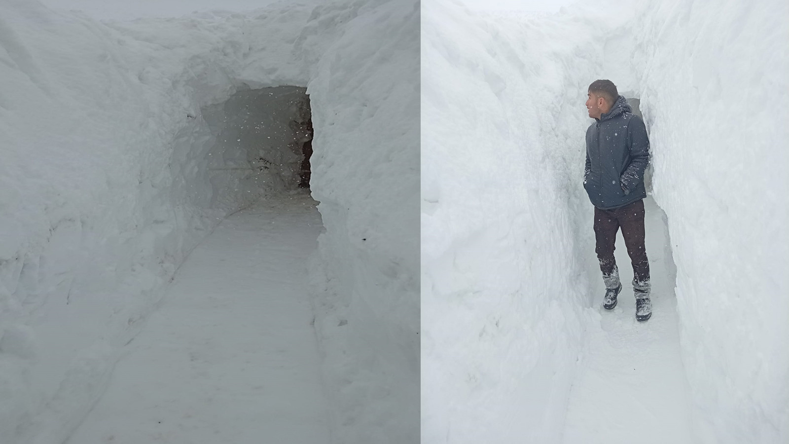 Kar kalınlığı 2 metreyi buldu; evden çıkmak için tünel açtı