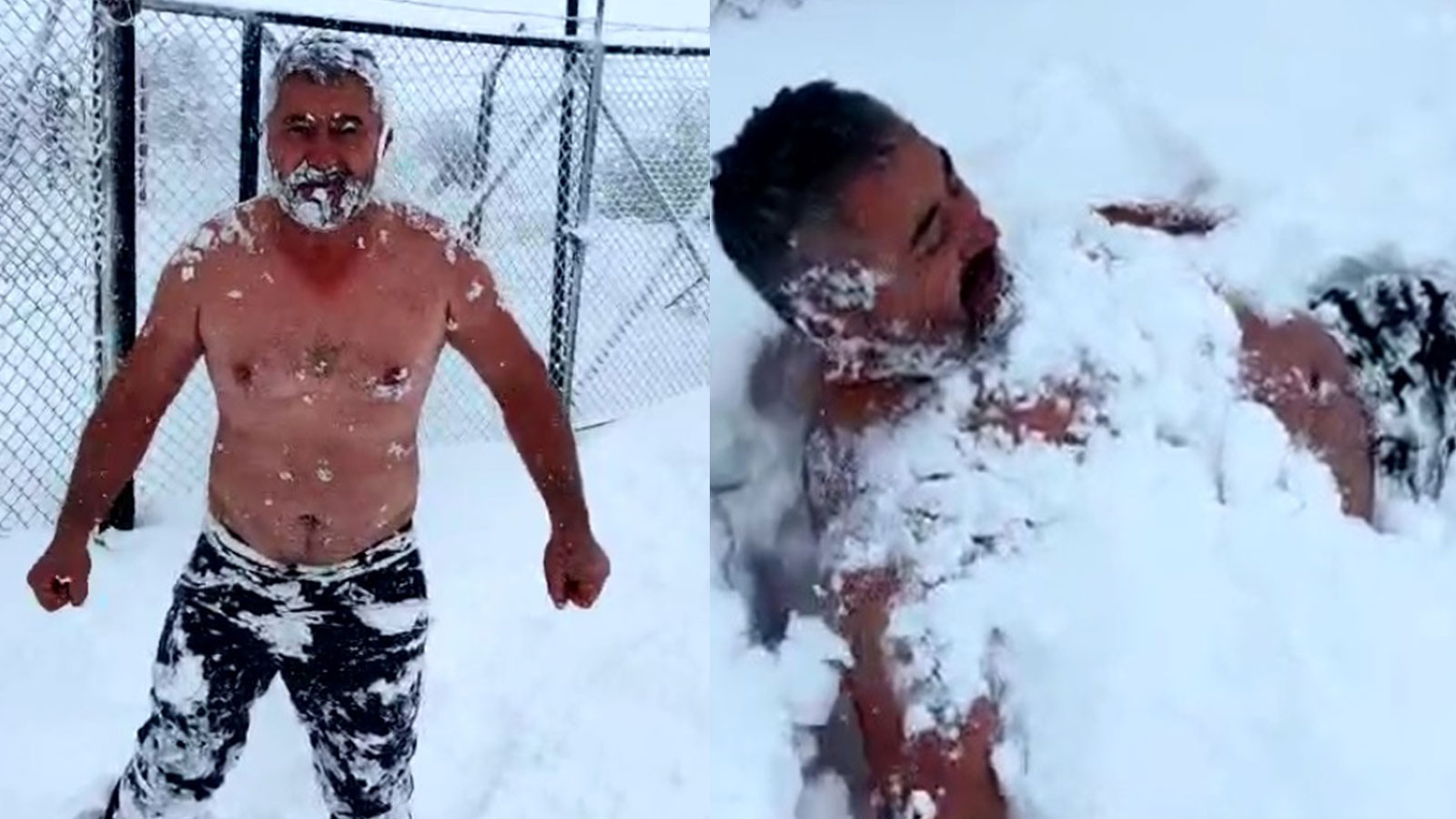 Soğuk havaya aldırış etmedi! Beypazarı’nda bir kişi arazide üstünü çıkarıp kar banyosu yaptı