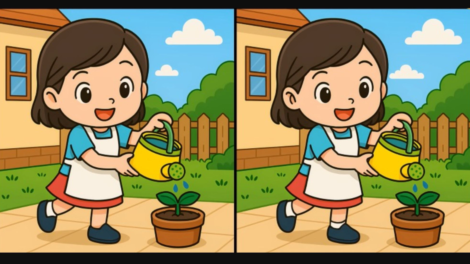Çiçek sulayan iki kız arasındaki farkları bulabilecek misiniz?
