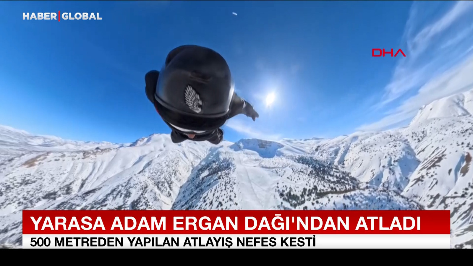 Nefes kesen anlar: Yarasa adam Ergan Dağı’ndan atladı