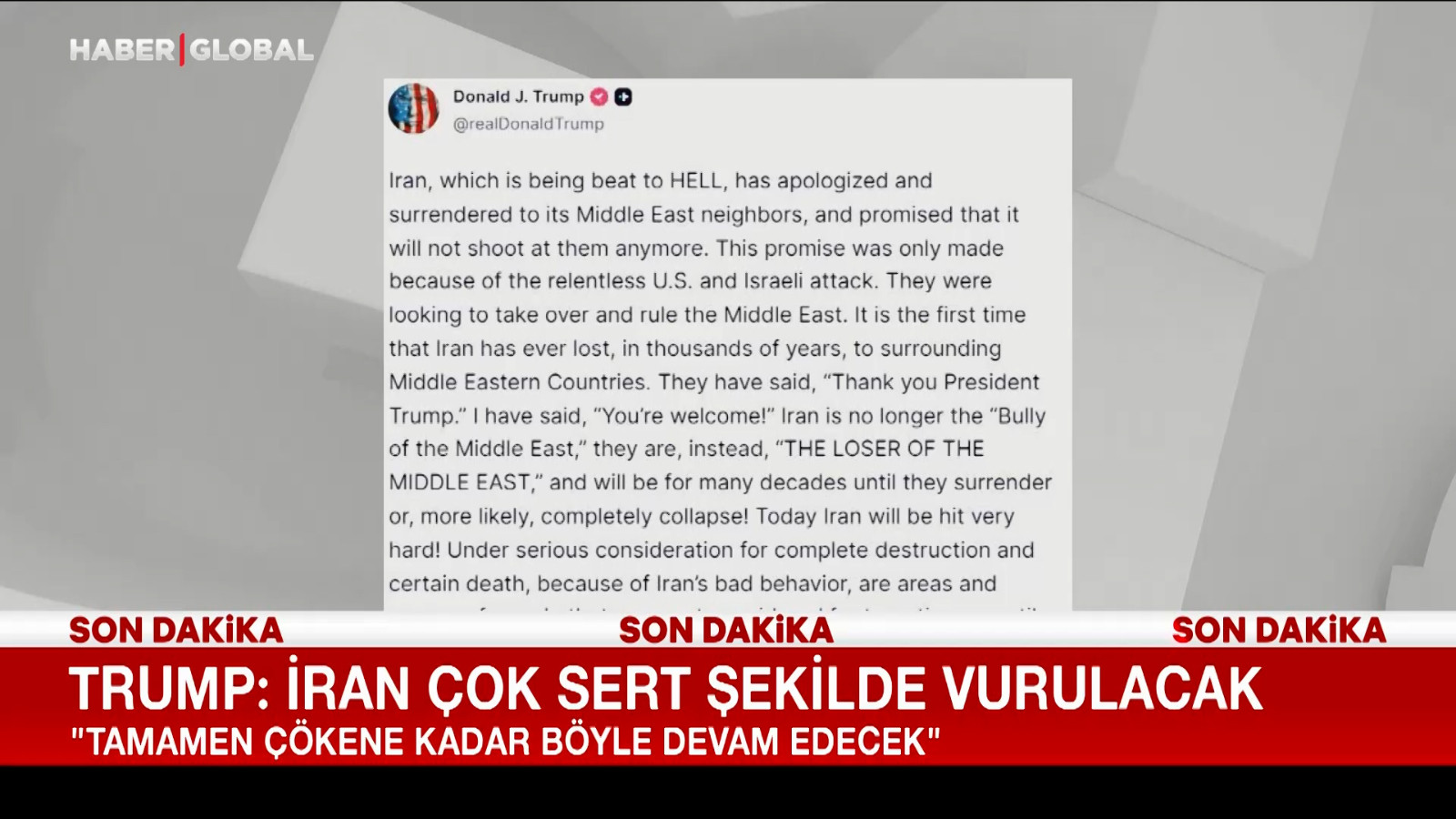 Trump: İran tamamen çökene kadar böyle devam edecek