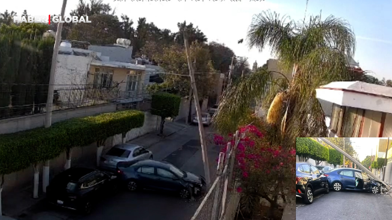 Kontrolden çıkan otomobil direğe çarptı: O anlar kamerada