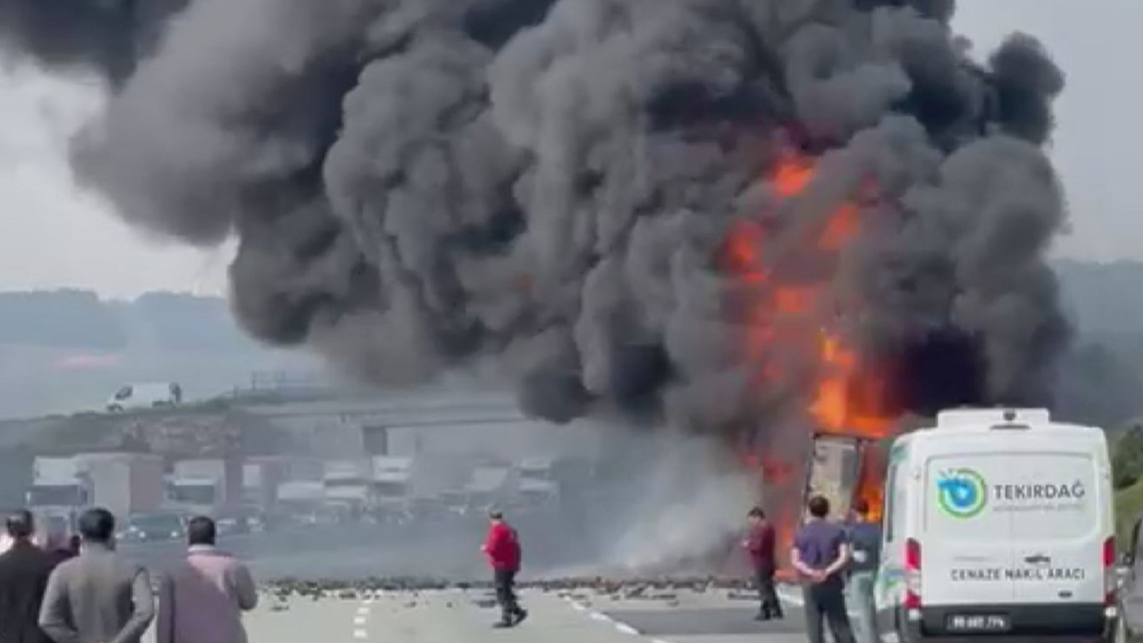 TIR alev alev yandı: Kuzey Marmara Otoyolu trafiğe kapandı