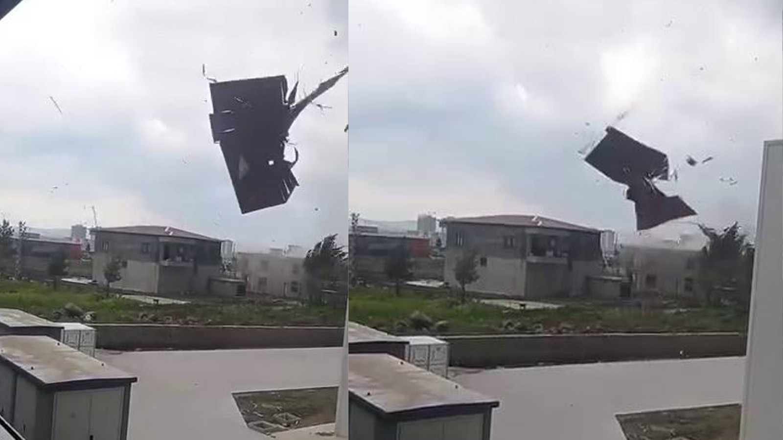 Burası Amerika değil Türkiye: Fırtınada binanın çatısının uçtuğu anlar kamerada