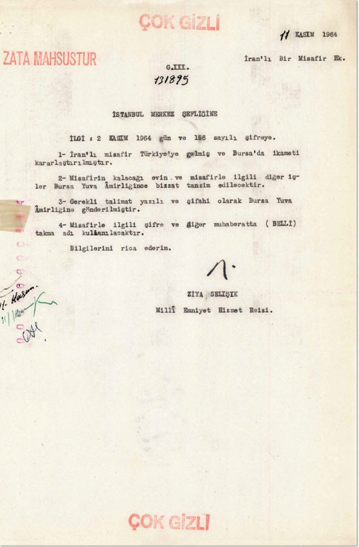 MİT, İran Devrimi'nin lideri Humeyni'nin Türkiye'de ikamet ettiği döneme ait belgeyi paylaştı - Resim : 1