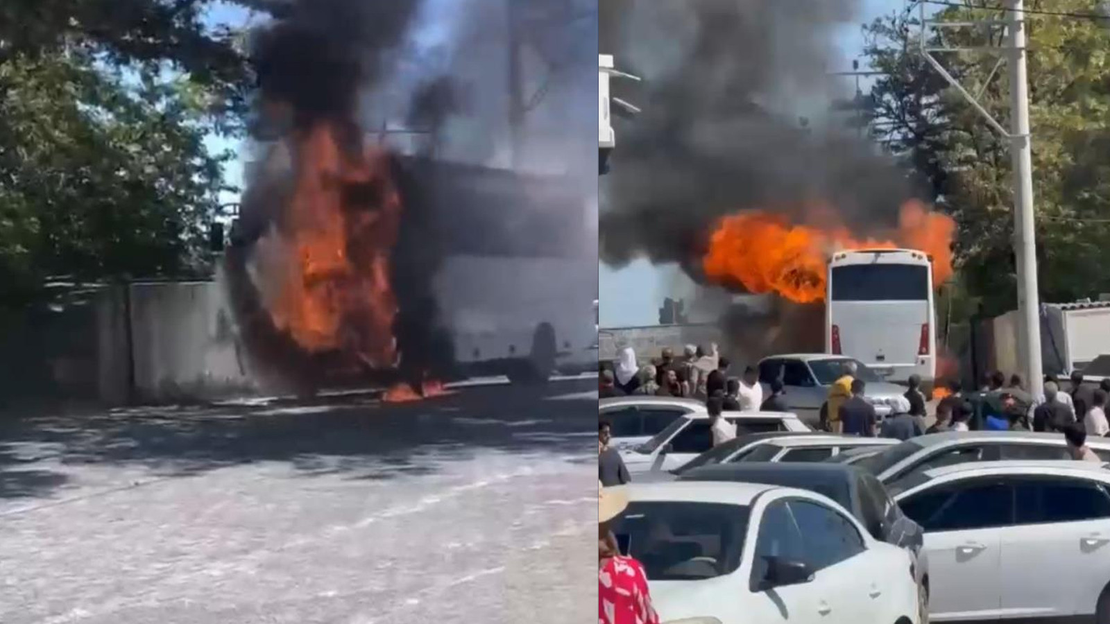 Şanlıurfa'da tur otobüsü alev aldı