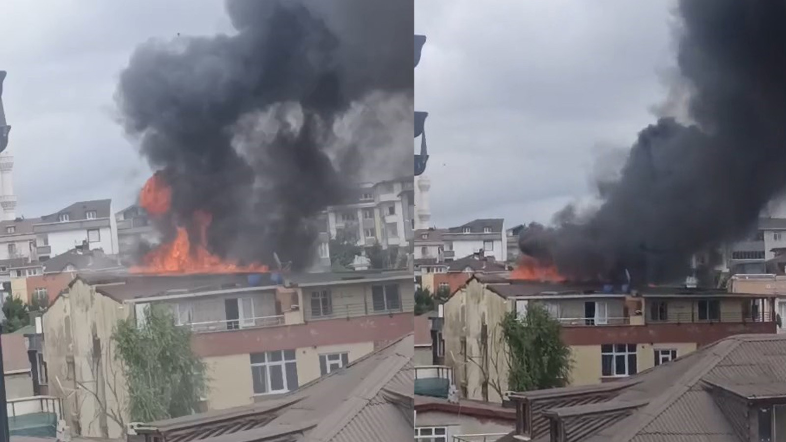 Arnavutköy'de binanın çatısında yangın